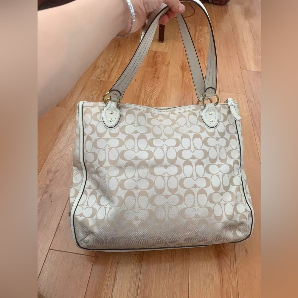 Vintage coach Poppy Hallie Signature Tote Bag polka dot pattern zippered pocket‎ - Picture 4 of 16